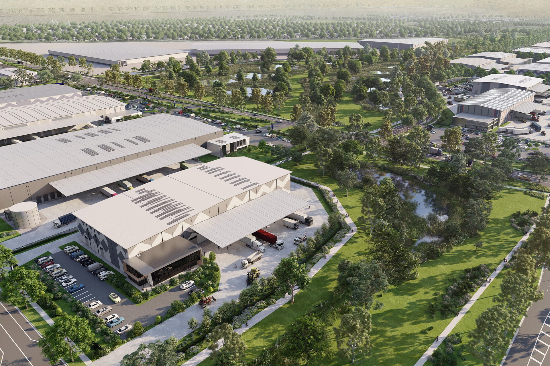 Svg+xml;charset=utf — tract Melbourne business park - entry landscape 3d visualisation - tract media